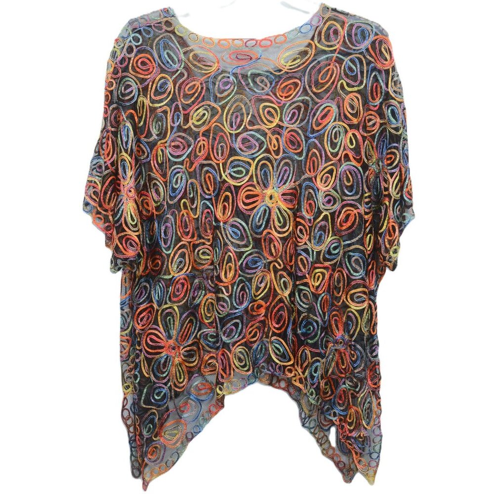 Sterling Styles PLUS 3X Wearable Art Colorful Sheer Top Coverup One Size Artsy